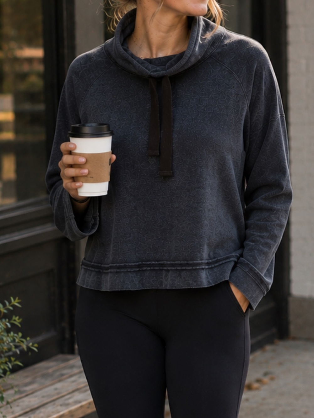 Free People Women's Navy Cowl-Neck Pullover Sweater